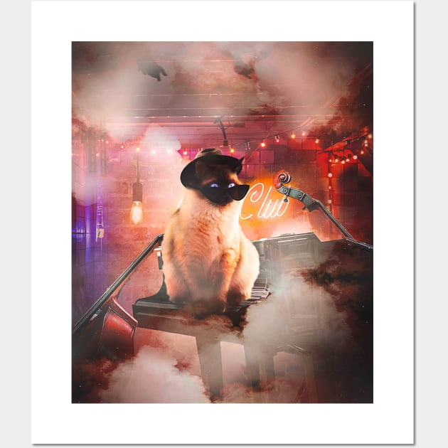 Siamese Cat Playing Piano Wall Art by Random Galaxy